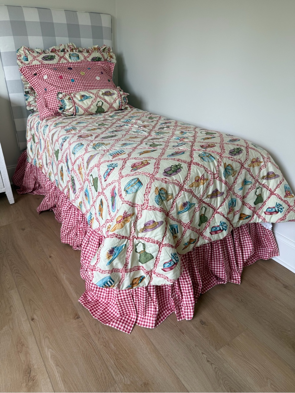 Vintage Twin size custom made bedding and curtains
